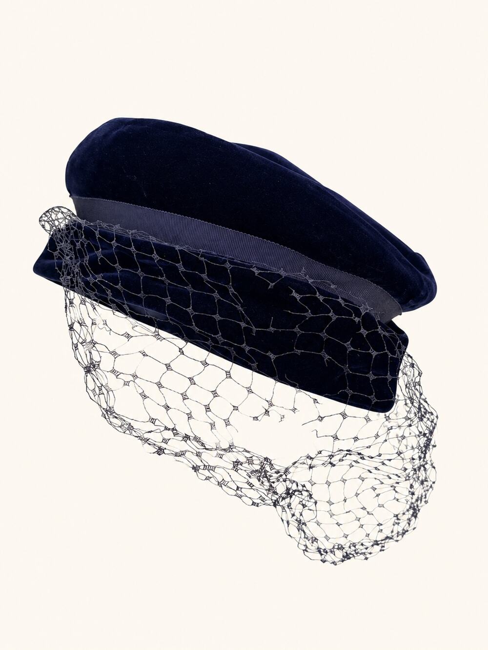 Vintage Amy New York Blue Velvet Hat Veil Netting Pillbox Cocktail Church